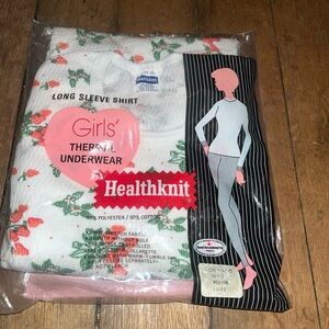 Healthknit Vintage Girl Set Long Sleeve Shirt Thermal Pajama Floral Medium M